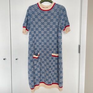 Authentic Gucci logo cotton knit Midi dress